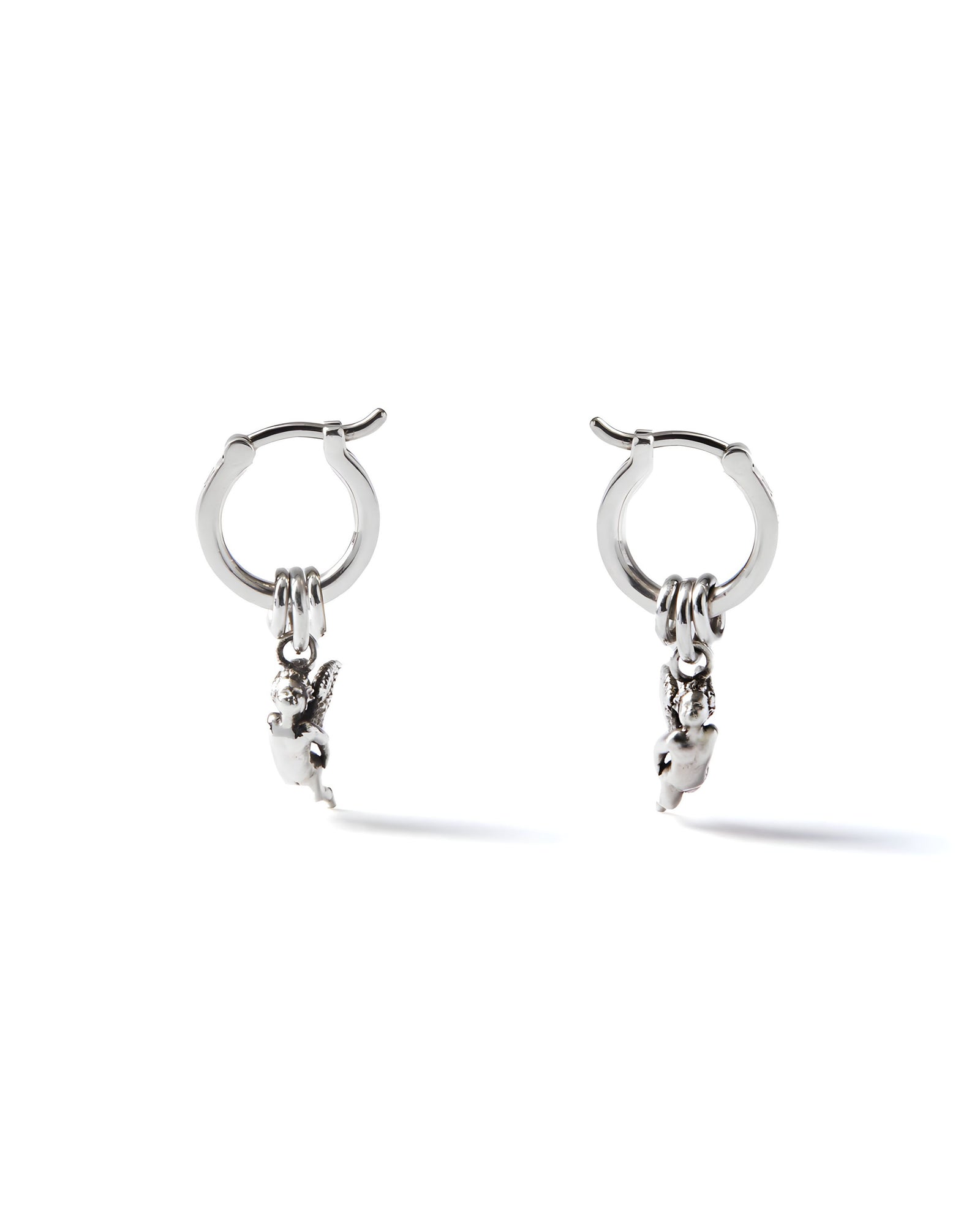 Arcadia Hoops Sterling Silver Huggies Cherub Pendant